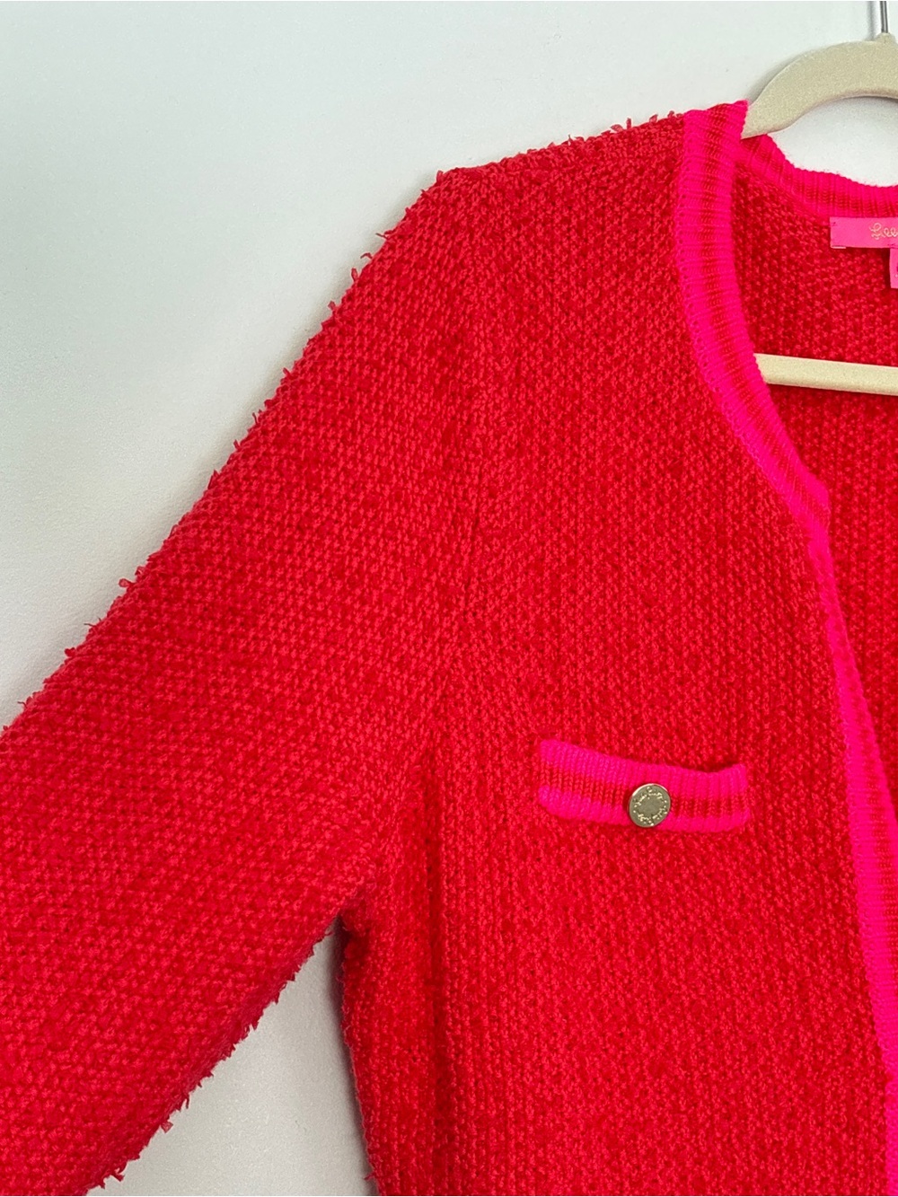 Lilly Pulitzer Nalayna Bouclé Cardigan Size XL Fuzzy Preppy Pocket Cozy Layering - Picture 6 of 16